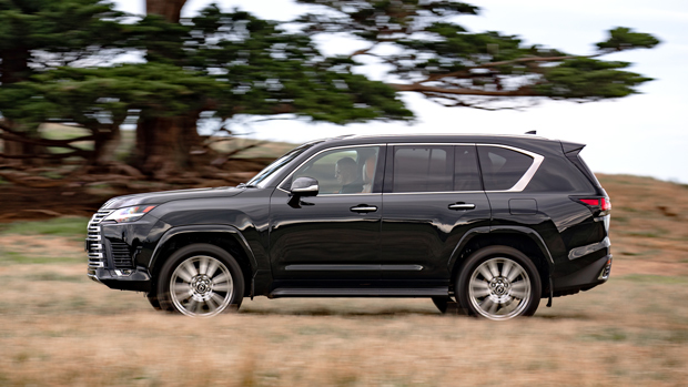 2022 Lexus LX600 SUV black - dynamic facet profile shot