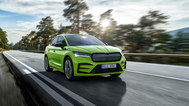 A Skoda Enyaq Coupe RS in green