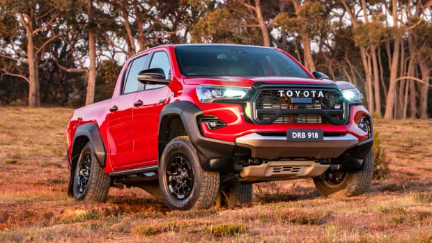 2023 Toyota Hilux GR Sport front 3/4 suspension flex