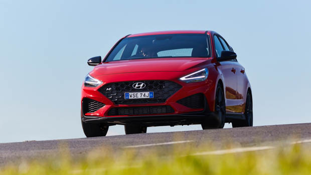 2021 Hyundai i30 N red hatch on be conscious