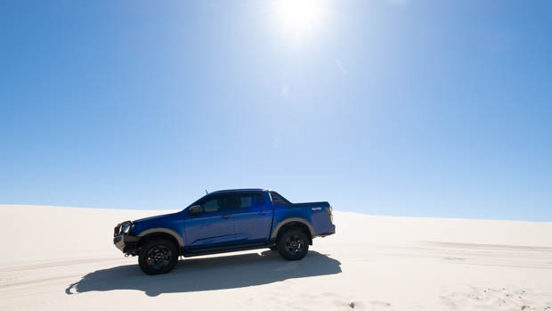 Isuzu stockton shoreline blue D-Max huge shot with sky and solar