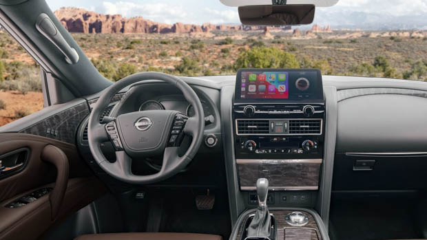 2021 Nissan Armada interior with steering wheel and show masks 2