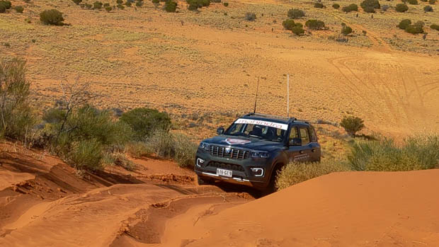 2023 Mahindra Scorpio tackling a sand dune