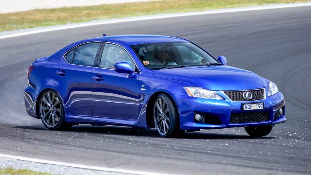 A blue 2010 Lexus IS F performing a lunge on the side of the spin on a flee word in Australia