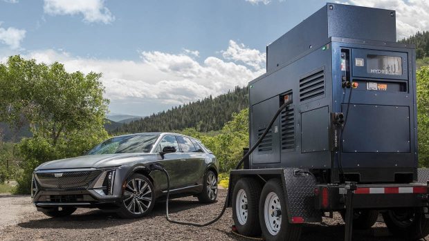 2023 Cadillac Lyriq silver charging with pod