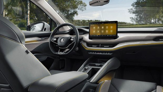 Interior of a 2024 Skoda Enyaq with new Version 4.0 infotainment