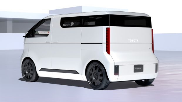 2023 Toyota Kayoibako EV conception van inner, viewed from the rear left three quarter angle, painted white