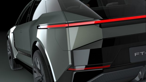 The rear cease of the Toyota FT-3e midsize SUV EV theory from Tokyo Motor Point out 2023 painted gray green