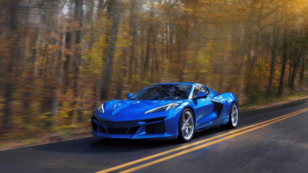 2024 Chevrolet Corvette E-Ray blue riding shot