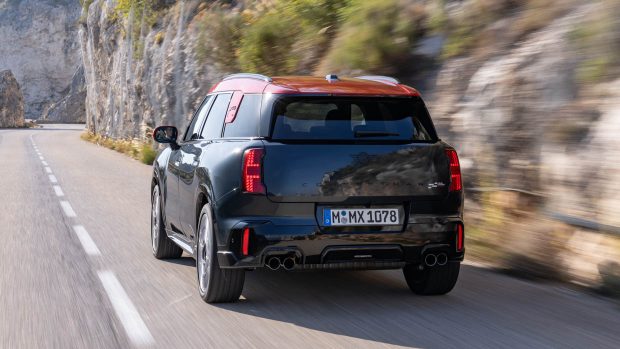 2024 Mini Countryman JCW rear angle riding shot