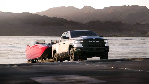 2025 Ram 1500 towing boat out of water