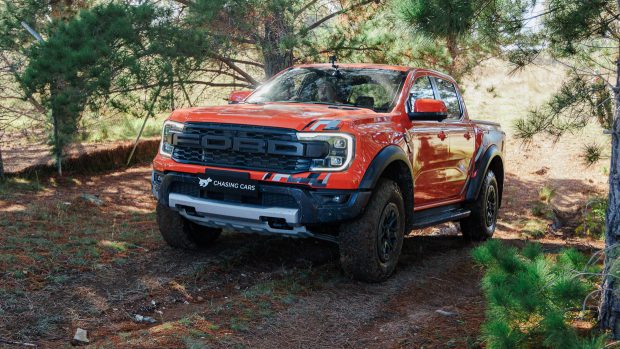 2023 Ford Ranger Raptor in code orange with a shadowy leather-basically based interior