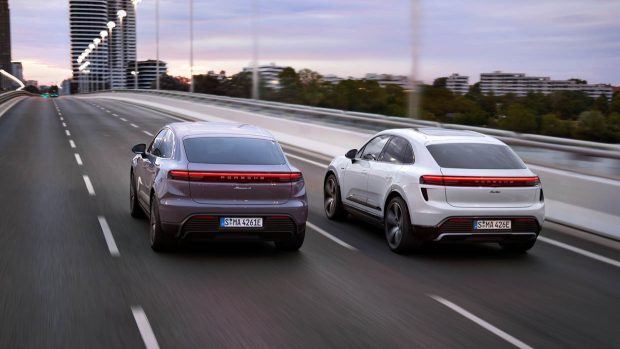 2024 Porsche Macan 4 and Turbo EV utilizing shot rear 3/4