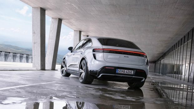 2024 Porsche Macan Turbo EV rear 3/4 static shot