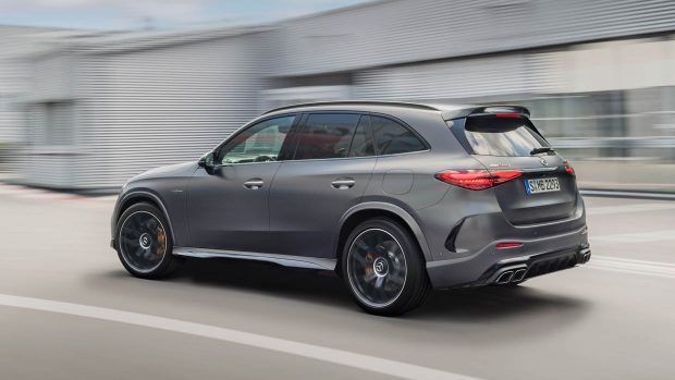 2024 Mercedes-AMG GLC63 S E Efficiency wagon rear 3/4 utilizing shot