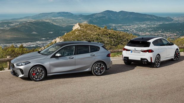 2025 BMW 1 Series duo entrance and rear attitude shot