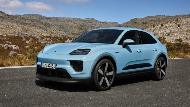 2024 Porsche Macan EV blue paint front 3/4