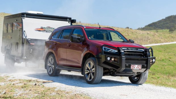 2024 MU X LS T 4x4 TOUR MATE in Magnetic Red towing Austrack