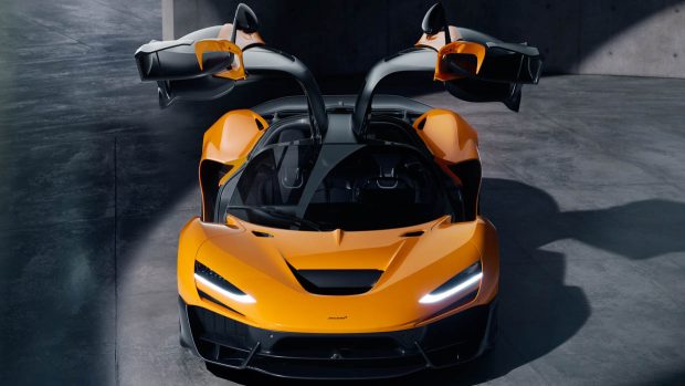 2025 McLaren W1 hypercar entrance angle doorways launch and lights on